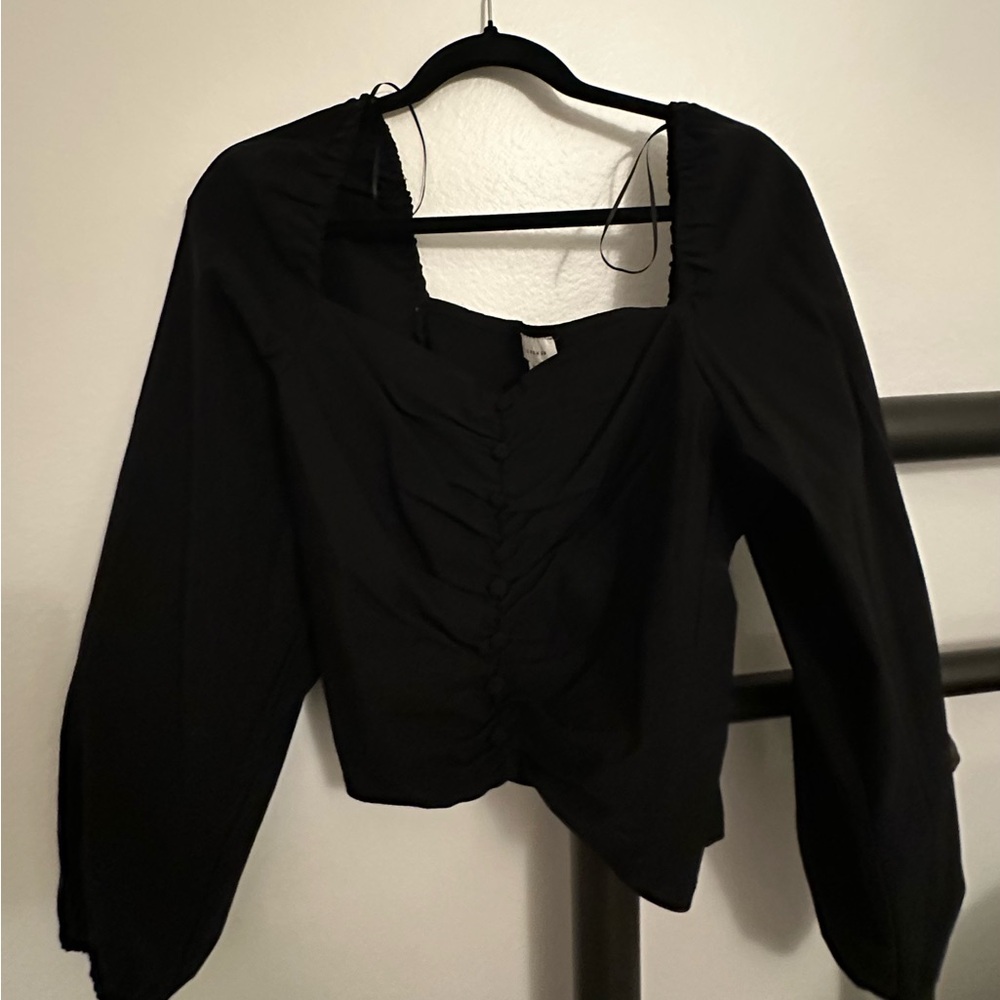 Topshop Black Puff Sleeve Top
